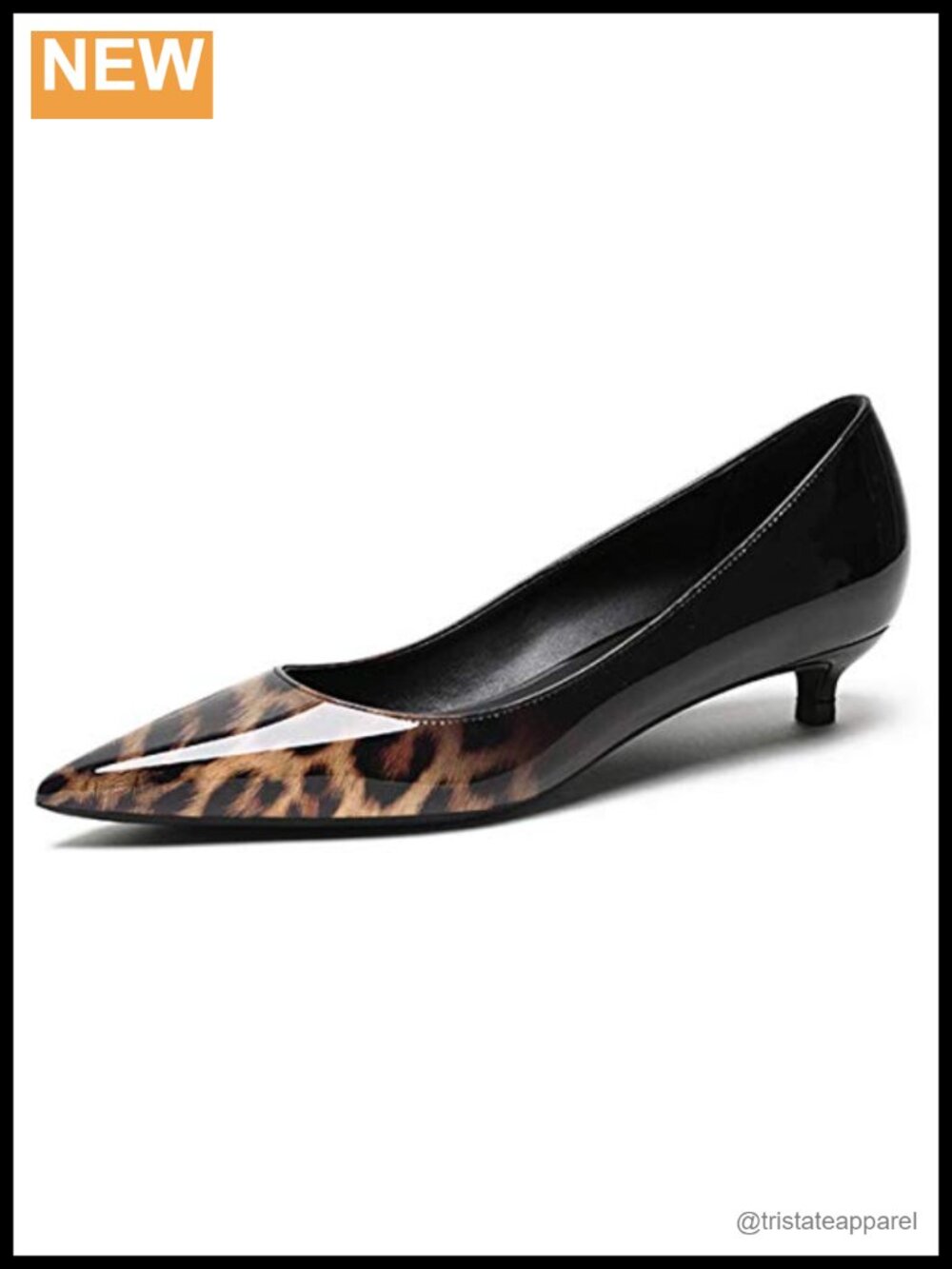 Patent Leather Slip On Pointed Toe Kitten Heel Dress Pumps